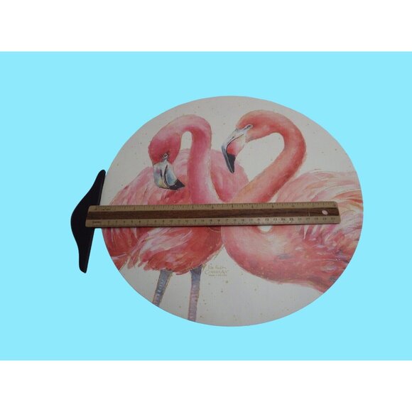 2 Reversible Flamingo Placemats Signed Lisa Audit Counter Art Round USA - Picture 2 of 7